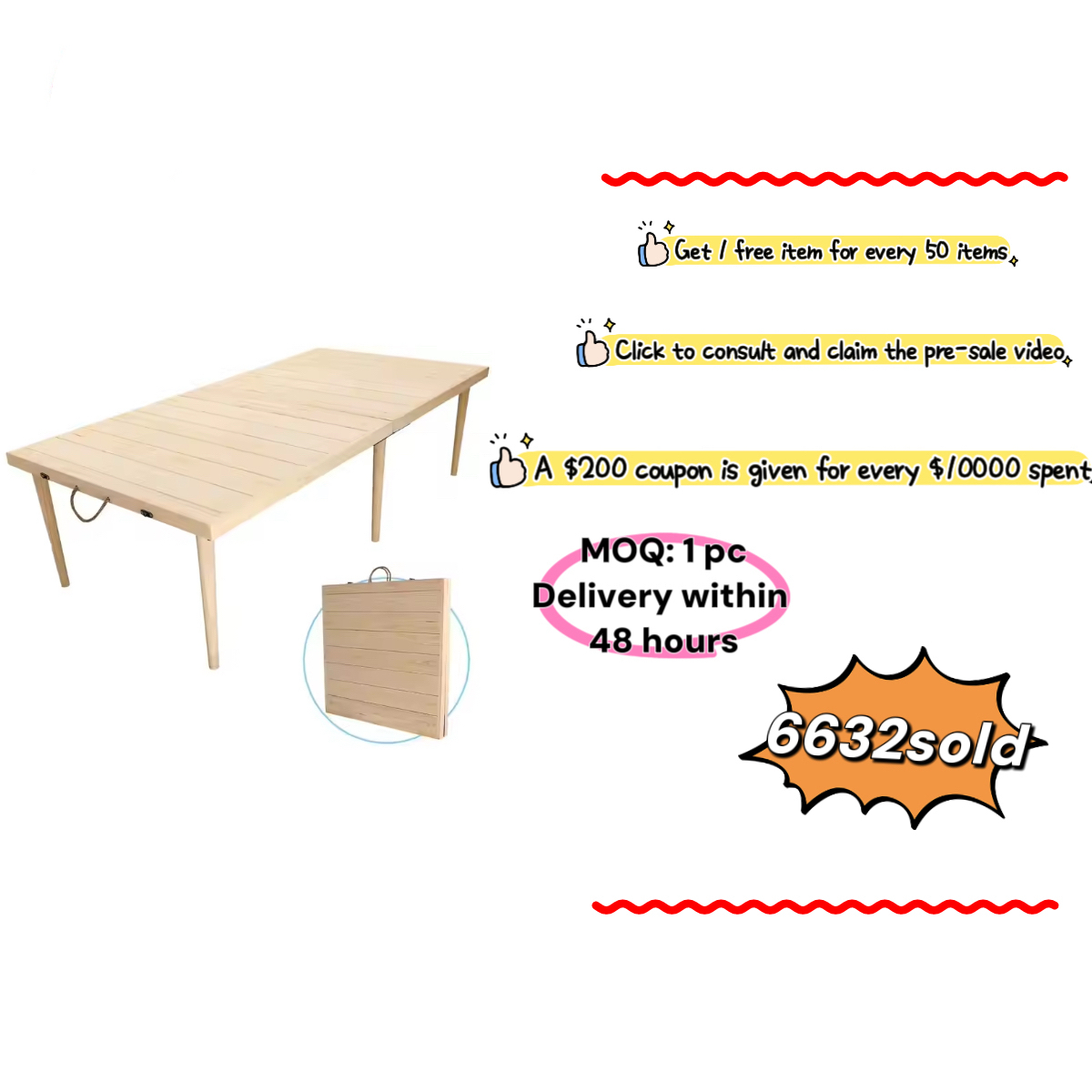 Outdoor Camping Decor Ideas - Boho stijl draagbare grenen picknick feesttafel