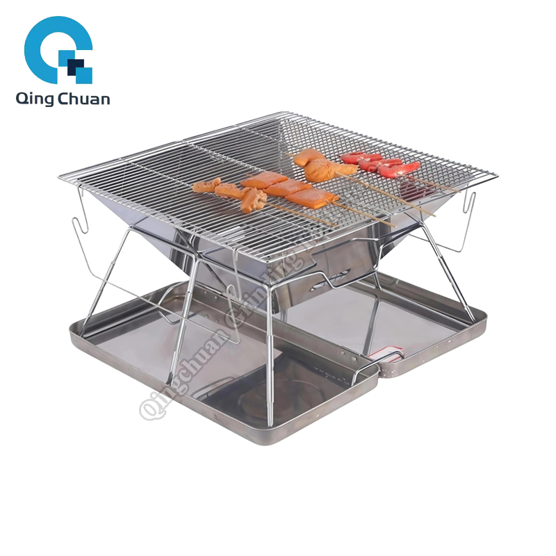 Outdoor Camping Grill - Campinggrill Houtskoolfornuis Opvouwbare roestvrijstalen vuurplaatsgrill Backpacken