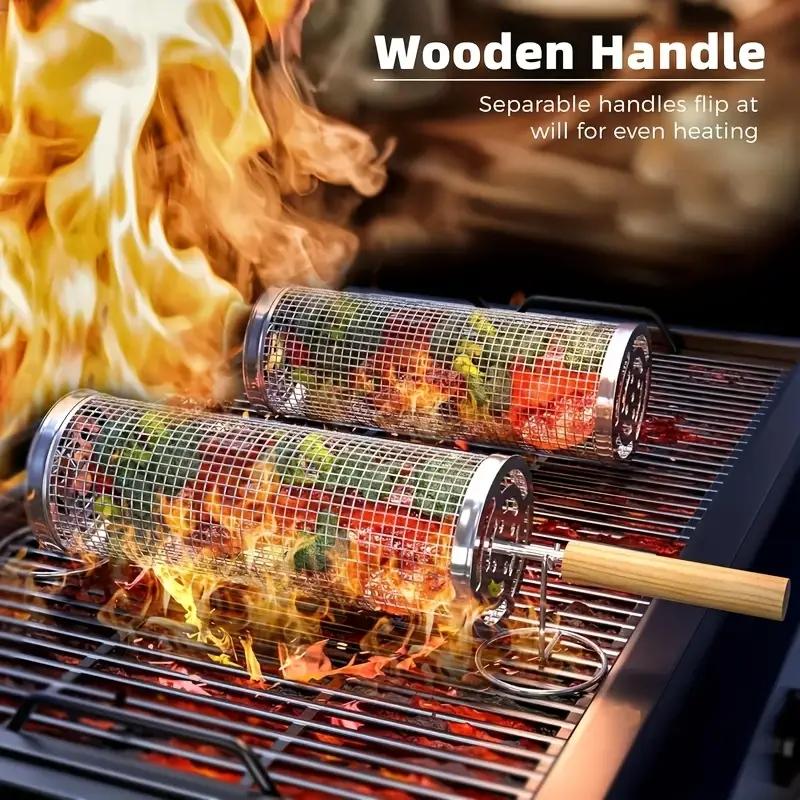 Outdoor Camping Grill - RVS BBQ Grillmand, Ronde Rolbare Cilindervormige